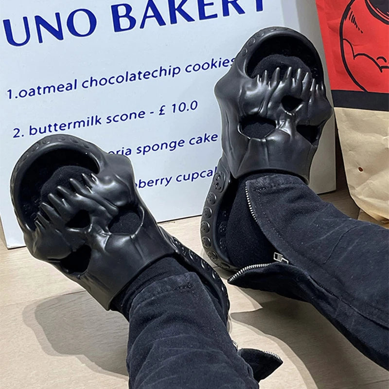 Halloween Skull Relief Design Men Slippers Couple Outdoor Fun Slides Thick Bottom of Beach Non-slip Casual Women Sandals