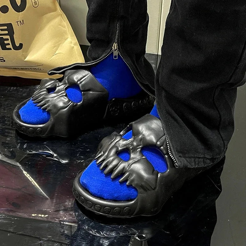 Halloween Skull Relief Design Men Slippers Couple Outdoor Fun Slides Thick Bottom of Beach Non-slip Casual Women Sandals