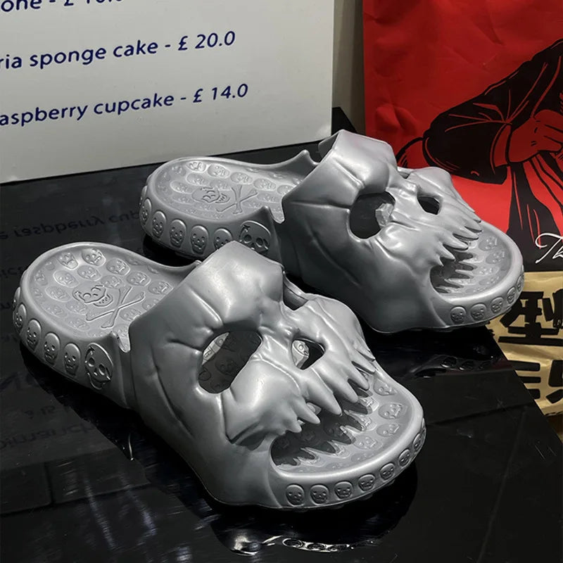 Halloween Skull Relief Design Men Slippers Couple Outdoor Fun Slides Thick Bottom of Beach Non-slip Casual Women Sandals